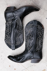 Nocona Black Leather Embroidered Snip Toe Western Boots 美國製黑色刺繡尖頭西部牛仔靴