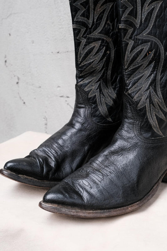 Nocona Black Leather Embroidered Snip Toe Western Boots 美國製黑色刺繡尖頭西部牛仔靴