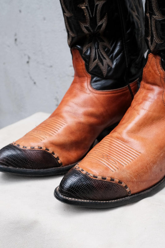 Tony Lama Two-Tone Snip Toe Western Cowboy Boots 黑棕雙色尖頭西部牛仔靴