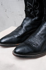 Justin Black Leather Embroidered Snip Toe Western Boots 黑色刺繡尖頭西部牛仔靴 墨西哥製
