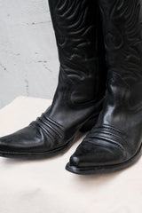 Vintage Black Snip Toe Embossed Western Boots 黑色壓紋尖頭西部靴 巴西製