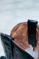 Dark Olive Leather Brogue Western Boots 墨綠色皮革雕花西部靴