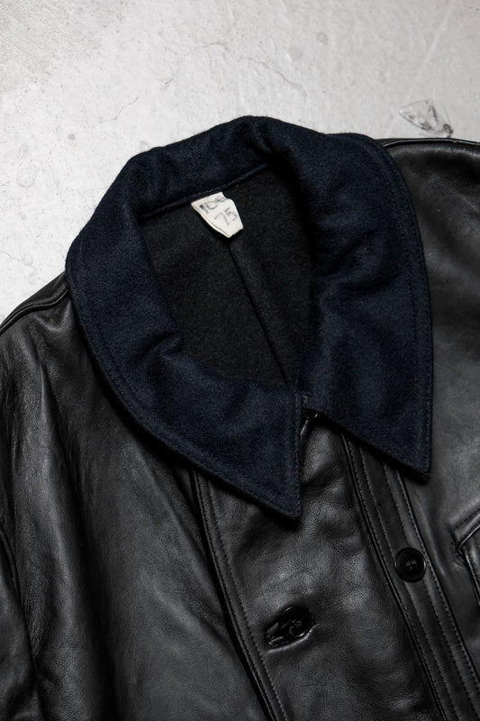 French Vintage Work Leather Jacket(Le Corbusier Style) "Wool Collar"