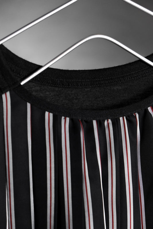 Sacai Back Striped Pleated Switching T-Shirt Made in Japan