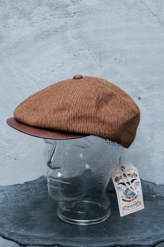 CALEE Cotton Wool Herringbone Newsboy Cap with Leather Brim 混紡羊毛人字紋拼接皮革報童帽 駝色 全新品