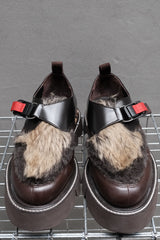 Hender Scheme Fur Strap Platform Shoes 磁吸釦毛料動物紋裝飾皮鞋