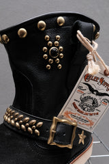 CALEE Studded Suede Leather Engineer Boots Black 黑色麂皮拼接牛皮鉚釘工程靴 Vibram底 日本製