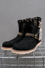 CALEE Studded Suede Leather Engineer Boots Black 黑色麂皮拼接牛皮鉚釘工程靴 Vibram底 日本製