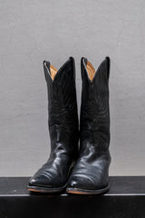Vintage Plain Toe Black Leather Cowboy Boots黑色尖頭皮革牛仔靴