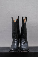 Vintage Plain Toe Black Leather Cowboy Boots黑色尖頭皮革牛仔靴