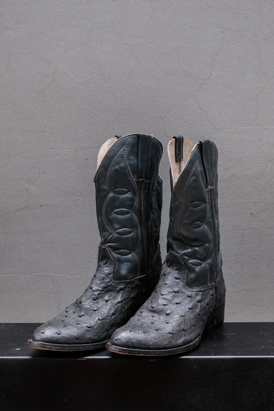Vintage Gray Ostrich Leather Cowboy Boots 灰色鴕鳥皮尖頭牛仔靴