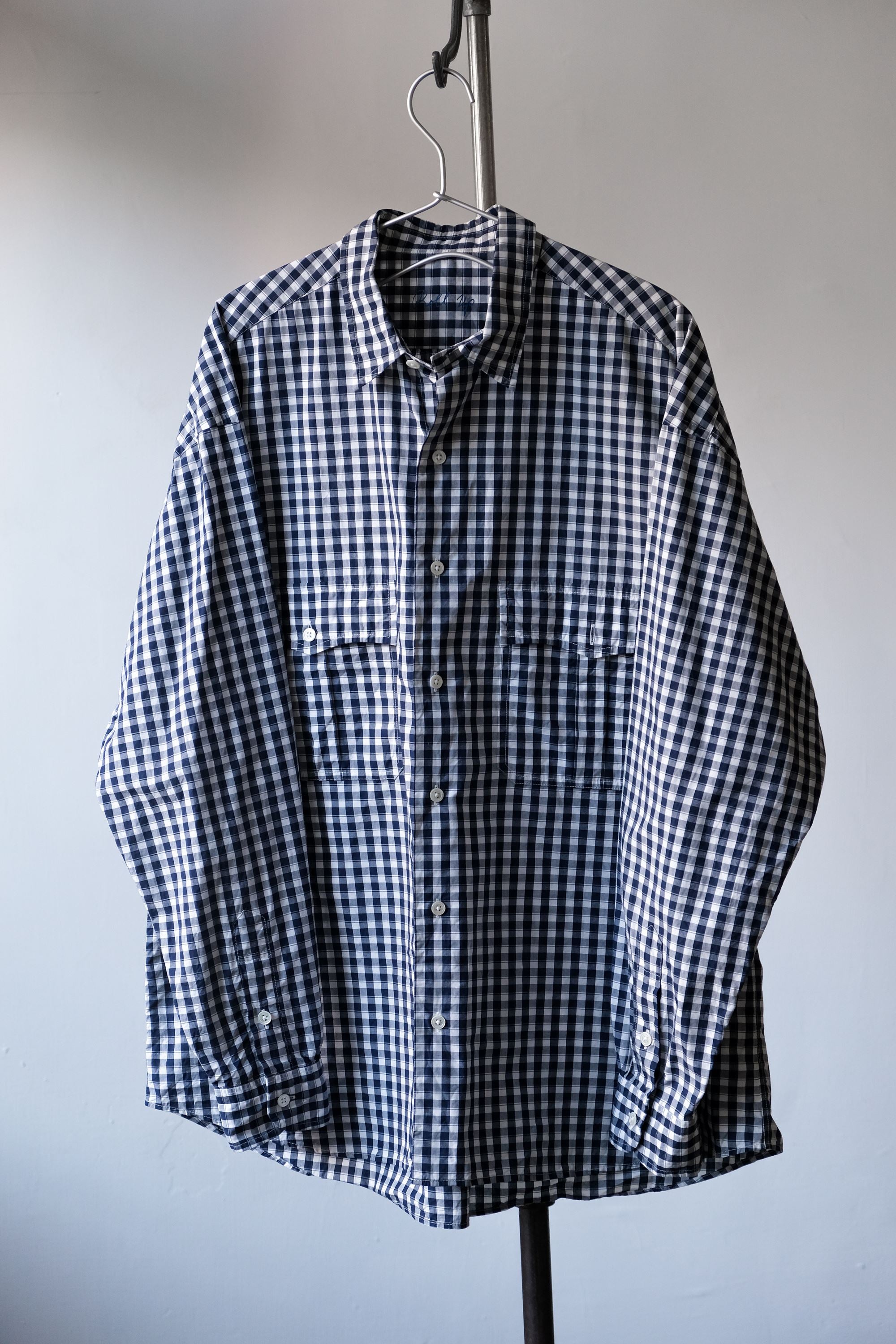 Porter Classic - ROLL UP GINGHAM CHECK SHIRT - NAVY/GOLD/GREY