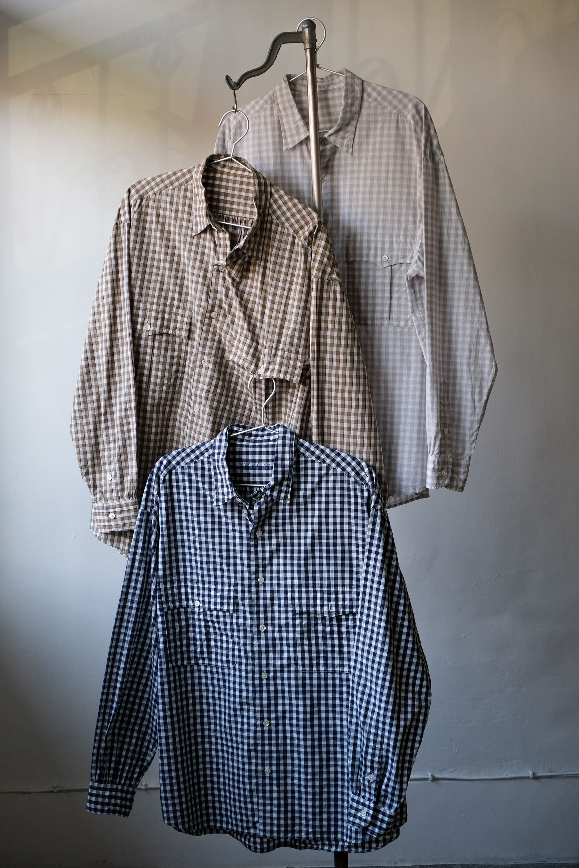 Porter Classic - ROLL UP GINGHAM CHECK SHIRT - NAVY/GOLD/GREY