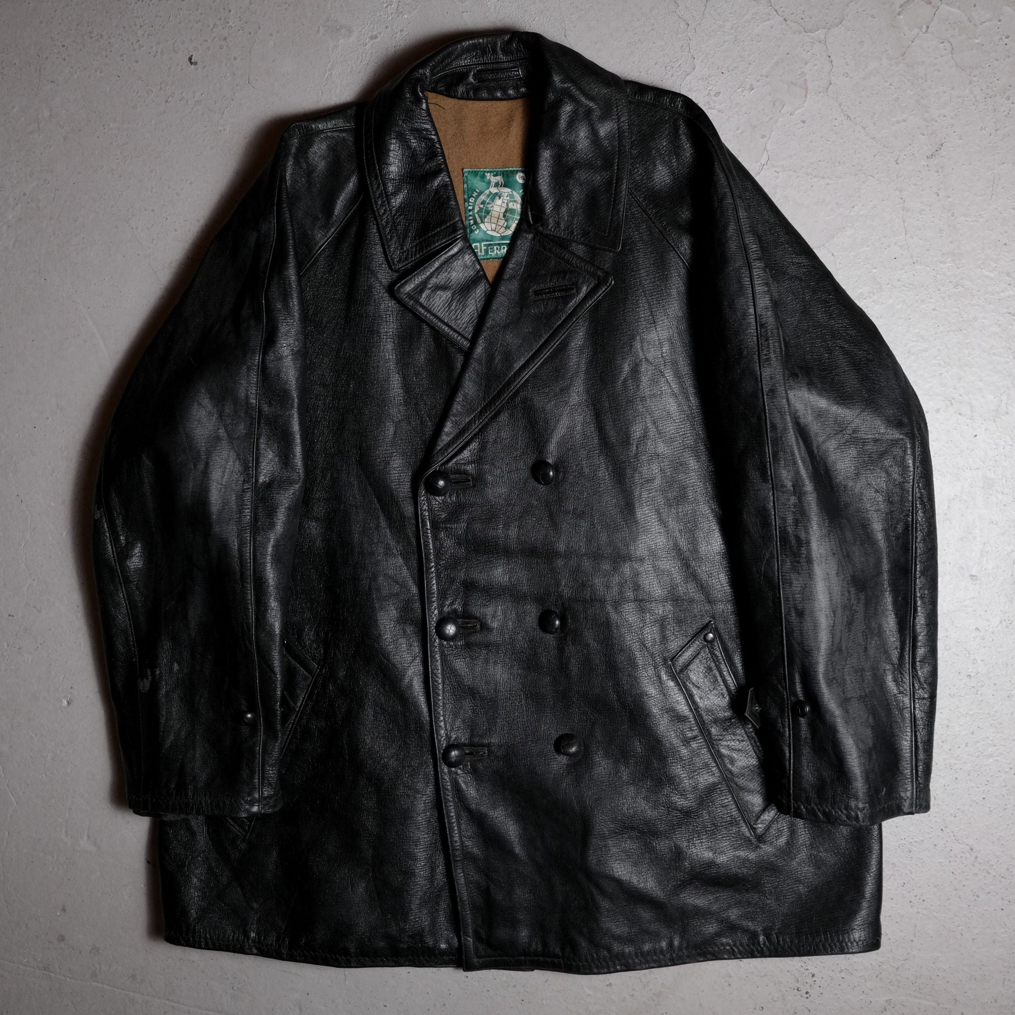 Vintage Euro 1940/50s Double Breasted Leather Coat Jacket European 194