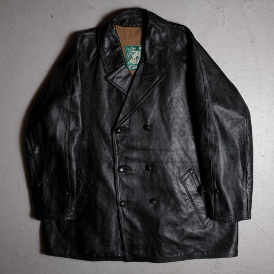 Vintage European 1940/50s Double Breasted Leather Coat Jacket  歐洲1940/50年代古著雙排扣皮大衣