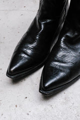 Vintage Plain Toe Black Leather Cowboy Boots黑色尖頭皮革牛仔靴