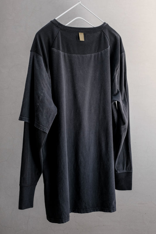 EYES&SINS LAYERED SLEEVE L/S TEE BLACK  吉豐重工 EYES&SINS 假兩件層次袖落肩長袖T 黑色