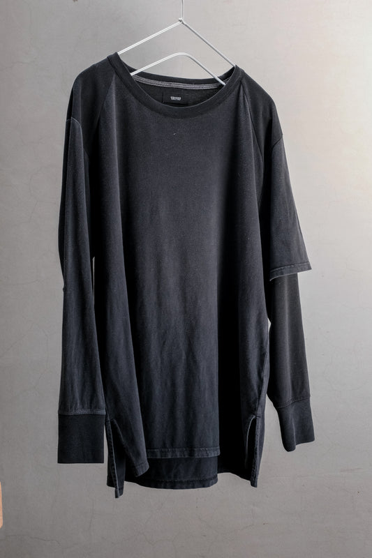 EYES&SINS LAYERED SLEEVE L/S TEE BLACK  吉豐重工 EYES&SINS 假兩件層次袖落肩長袖T 黑色