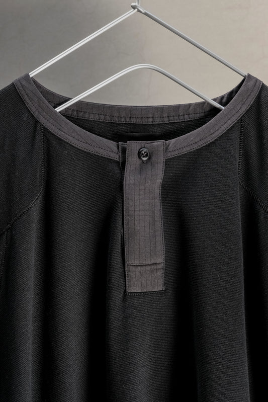 EYES&SINS WAFFLE HENLEY L/S TEE BLACK 吉豐重工 EYES&SINS 華夫格拼接亨利領長袖T 黑色