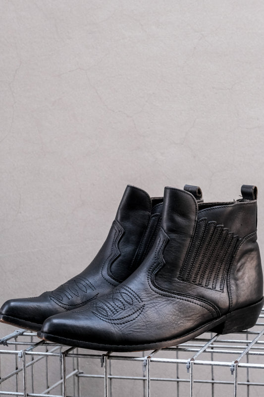 Western Stitched Leather Chelsea Ankle Boots 西部風車線鬆緊短靴 黑色