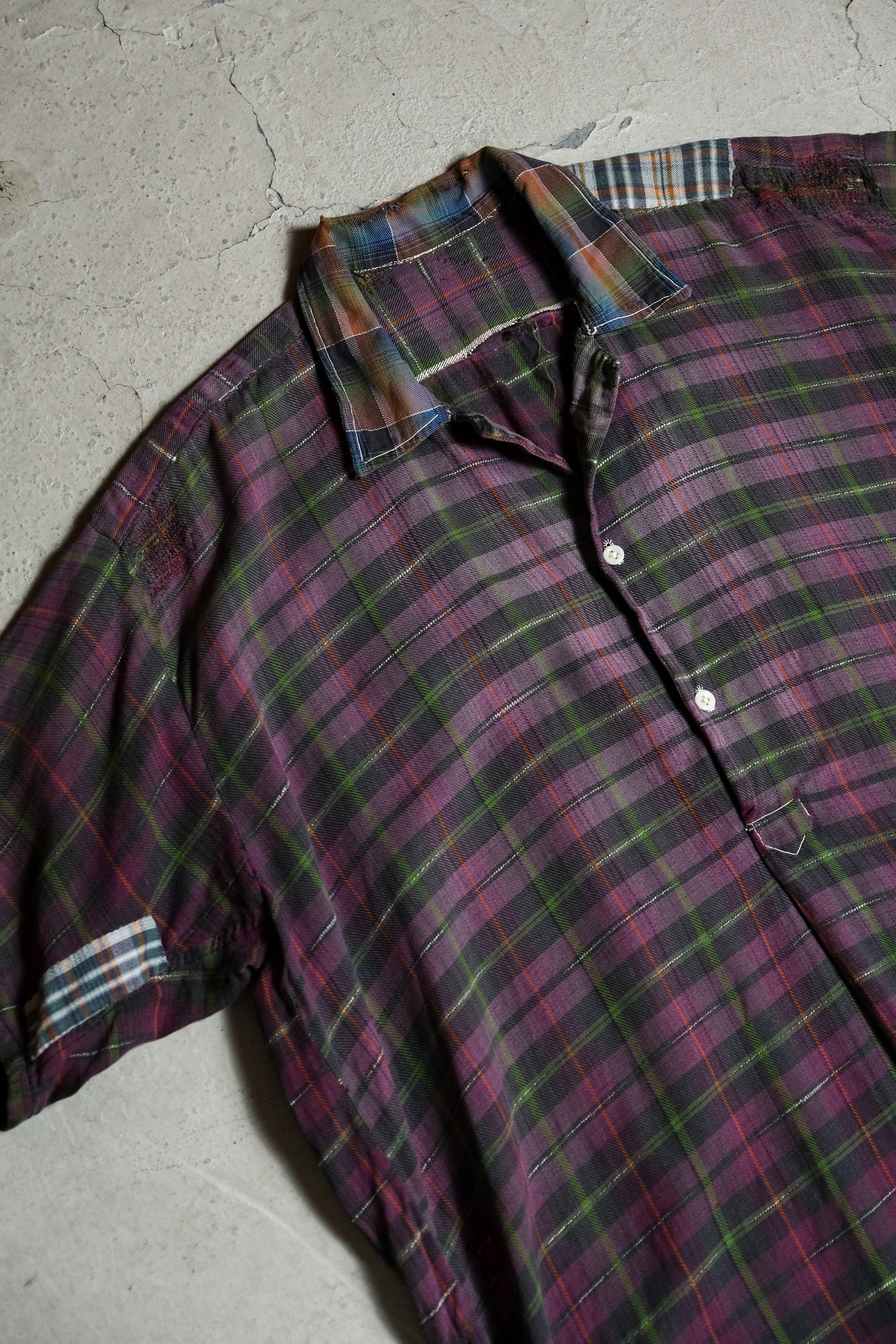 Vintage French Smock Patchwork Check Workshirt 50s Patch work shirt