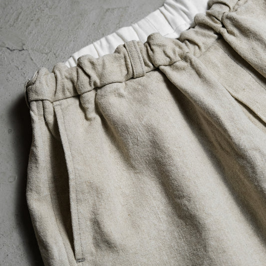 MITTAN Short Loose Trousers In Mugwort Light Hemp 日本現代民族品牌 天然染淺麻短褲 艾草色