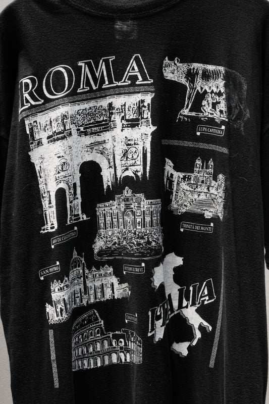 1990s ROMA ITALIA Souvenir Print Tee Faded Black