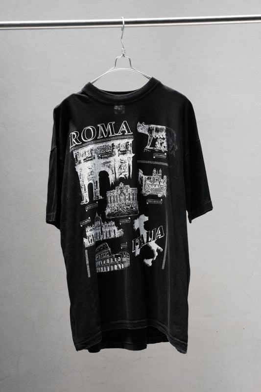 1990s ROMA ITALIA Souvenir Print Tee Faded Black