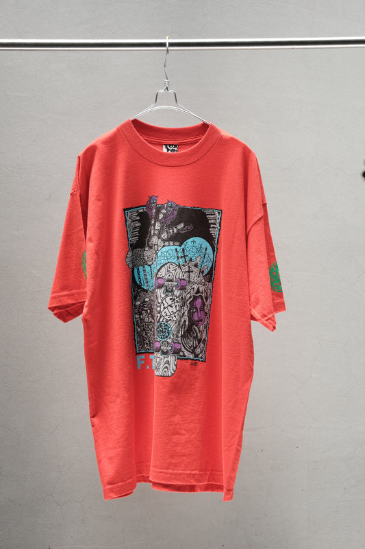 HEX ANTISTYLE Vintage Skate Monster Graphic T-Shirt (Orange / Red)