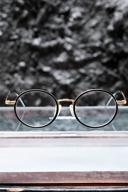 Vintage Style Handcrafted Boston Round Eyeglasses (Matte Black / Gold) 手工波士頓圓框光學眼鏡 霧黑金金屬配色