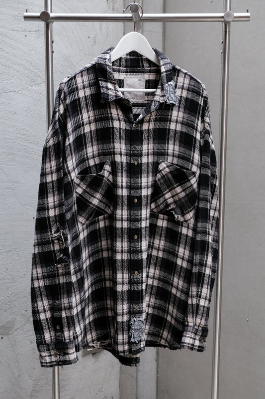 MADNESS SHREDDED CHECK SHIRT-Black