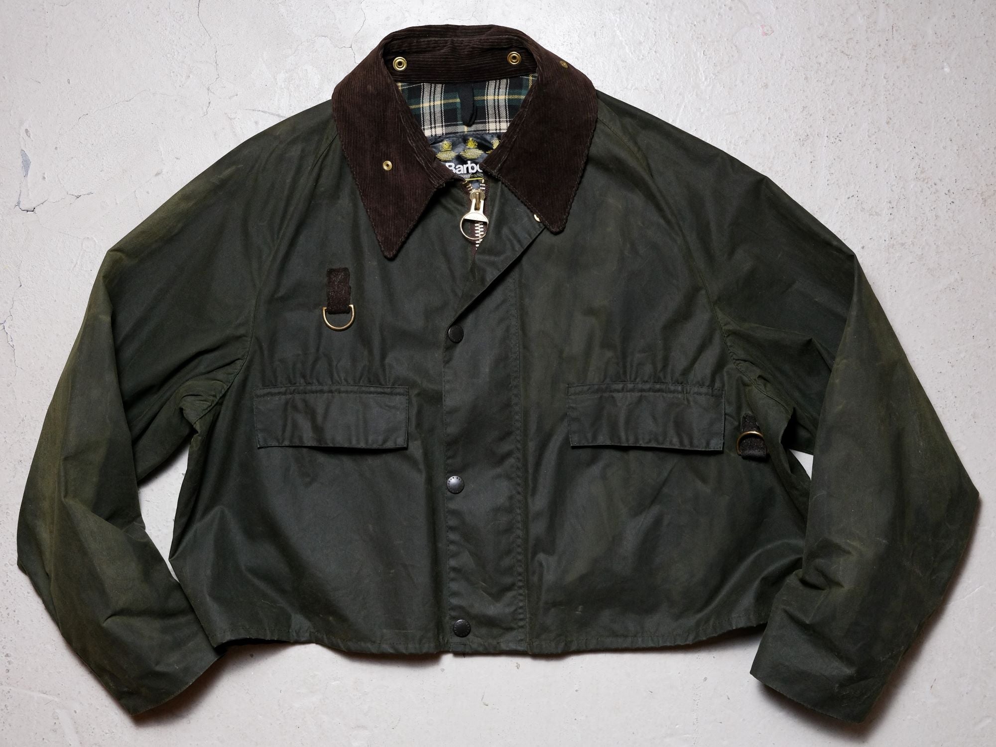 Barbour 1990's Vintage A130 Spey Waxed Jacket 90's Old Oilcloth Short