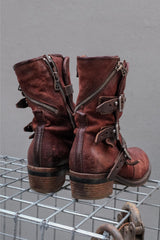 A.S.98 Triple Buckle Distressed Leather Boots三扣帶復古舊化皮革靴