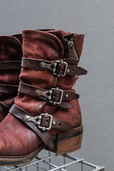A.S.98 Triple Buckle Distressed Leather Boots三扣帶復古舊化皮革靴