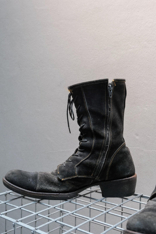 The Viridi-anne Black Reverse Leather Side-Zip Combat Boots  黑色反絨皮側拉鍊戰鬥靴