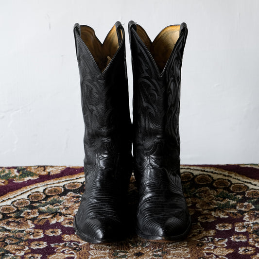 Vintage “Tony Lama”Lizard Skin Cowboy Western Boots 古著蜥蜴紋牛仔西部靴 黑