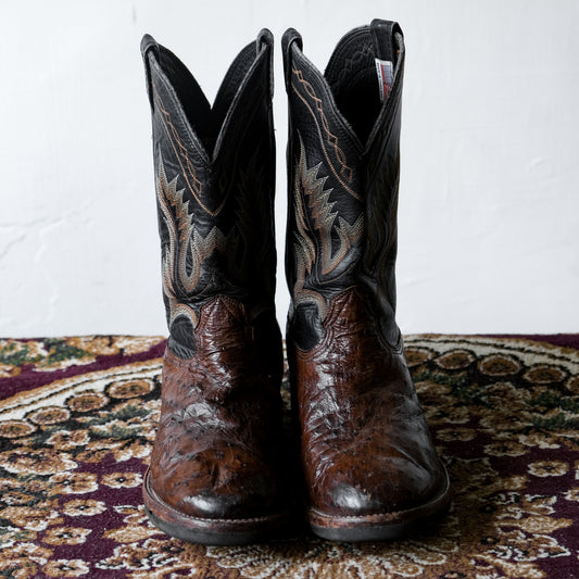 Vintage “Larry Mahan”Ostrich Cowboy Western Boots 古著牛仔鴕鳥皮西部靴 黑/棕 Made in USA