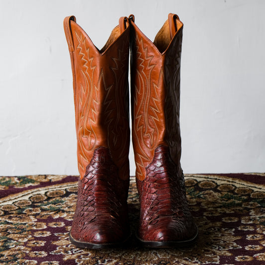Vintage “Dan Post”Snakeskin Cowboy Western Boots 古著蛇紋牛仔西部靴 紅/棕 Made in SPAIN