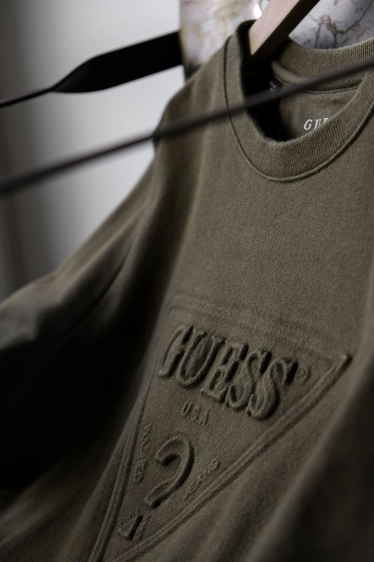 <span>GUESS 3D Logo Sweatshirt Made in USA </span>美國丹寧品牌 軍綠衛衣 美國製