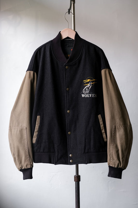 Vintage Treeline Outfitters Wolves Wool Baseball Jacket Vintage wool canvas embroidered baseball jacket