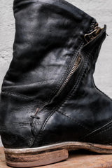 A.S.98 Distressed Black Leather Double Zip Ankle Boots 義大利手工舊化黑色皮革雙拉鍊短靴