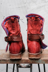 AIRSTEP By A.S.98 Red Distressed Leather Fold-Over Buckle Ankle Boots  義大利手工舊化磚紅皮革摺口扣帶綁帶短靴