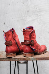 AIRSTEP By A.S.98 Red Distressed Leather Fold-Over Buckle Ankle Boots  義大利手工舊化磚紅皮革摺口扣帶綁帶短靴