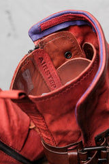 AIRSTEP By A.S.98 Red Distressed Leather Fold-Over Buckle Ankle Boots  義大利手工舊化磚紅皮革摺口扣帶綁帶短靴