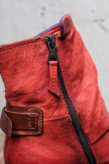 AIRSTEP By A.S.98 Red Distressed Leather Fold-Over Buckle Ankle Boots  義大利手工舊化磚紅皮革摺口扣帶綁帶短靴