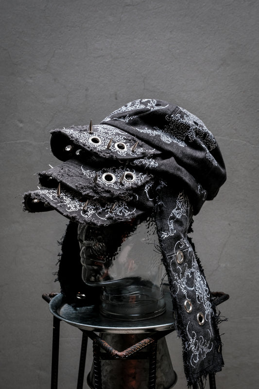 Artisan Hand-Painted Cybersigilism & Yantra Distressed Cap/Aviator Hat 職人手繪賽博 梵天符號 舊化帽 飛行帽