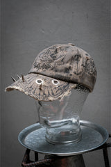 Artisan Hand-Painted Cybersigilism &Yantra Distressed Cap/Aviator Hat  職人手繪賽博 梵天符號 舊化帽 飛行帽