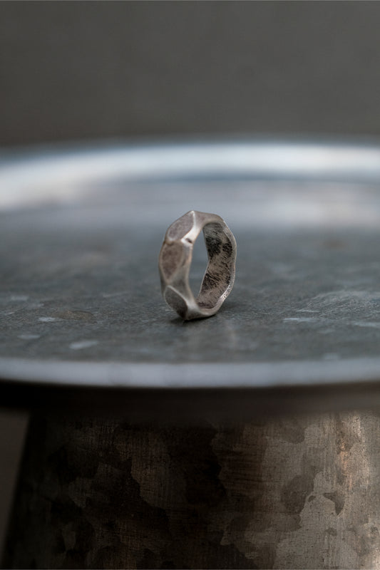 Raw Rock Fine Silver 999 Faceted Ring 原岩幾何切面純銀戒