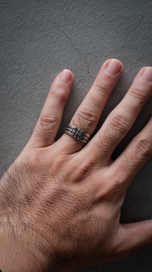 Sterling Silver 925 Cross Pattée Grooved Band Ring 純銀 鐵十字溝紋戒