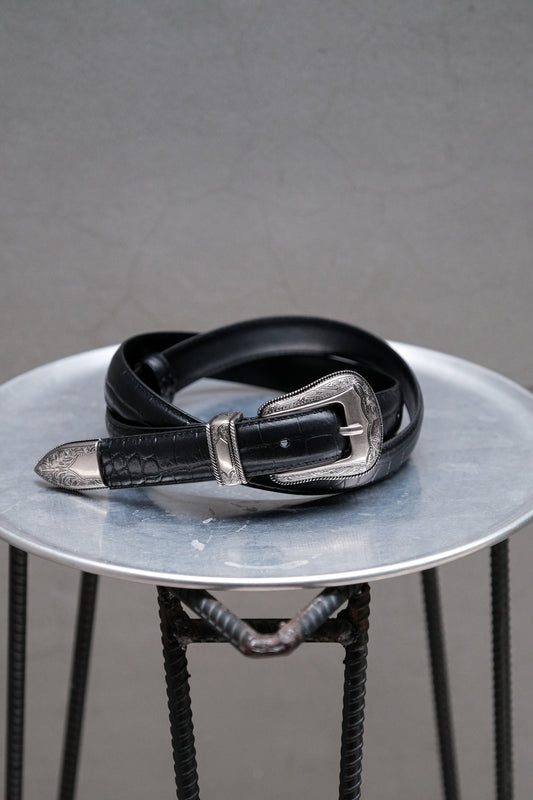 Western Buckle Croc Pattern Leather Belt 西部風格鱷魚紋皮帶 全新品